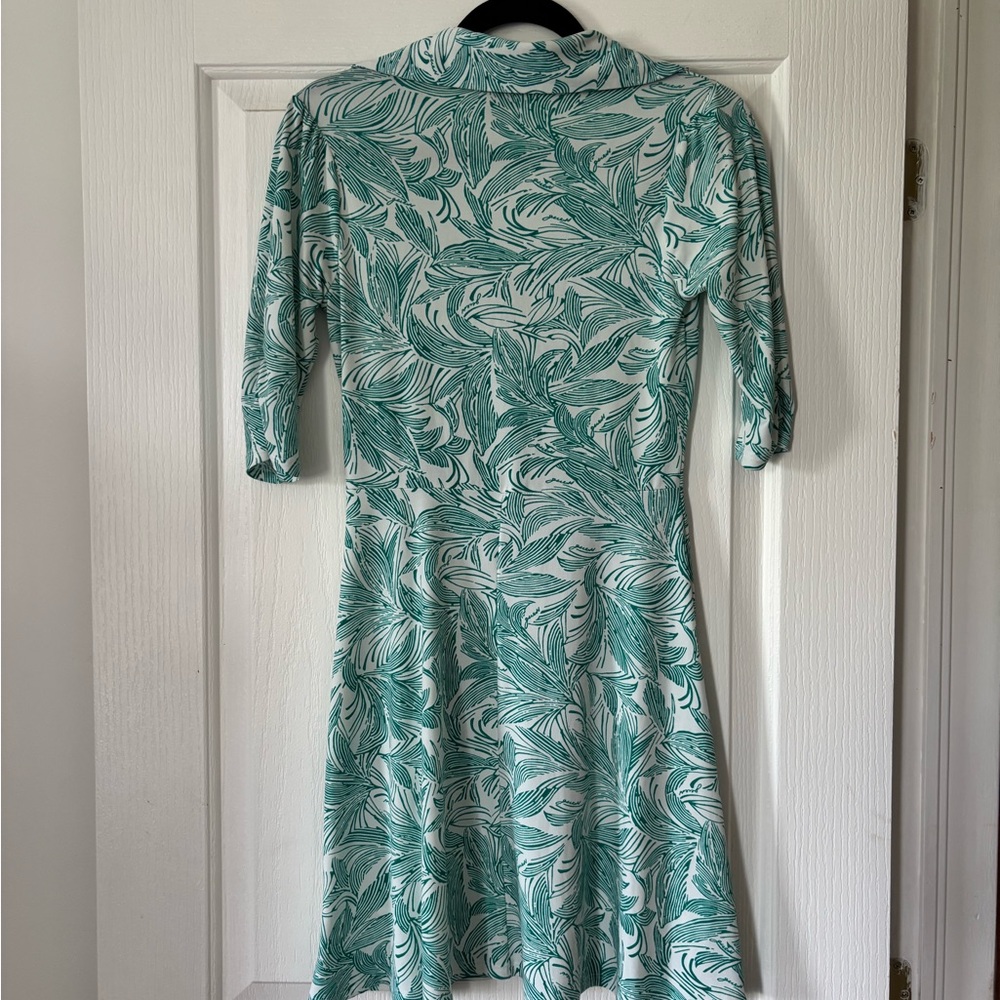 Guess Teal Leaf Print Long Sleeve Dress - Picture 4 of 11